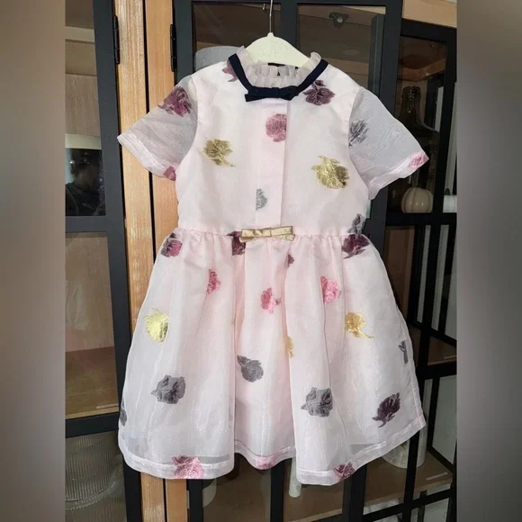 Hucklebones London dress empire bows organza formal metallic blush toddler girls - Picture 1 of 9